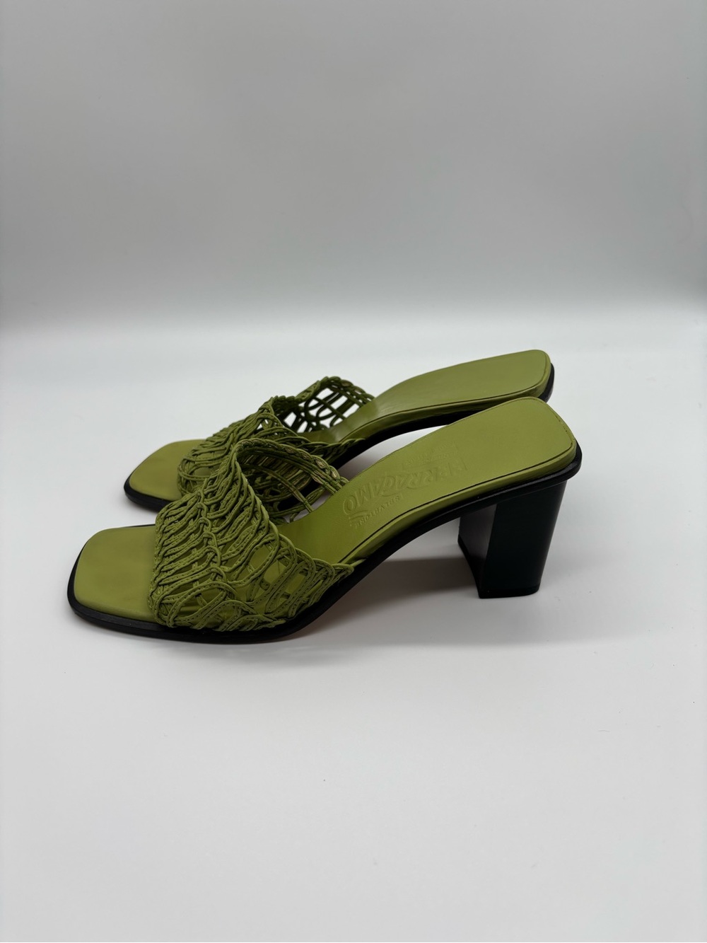 Salvatore Ferragamo Olive Green Braided Slide Mules - Picture 4 of 7